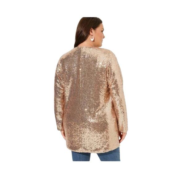 Torrid Stretch Sequin Mesh Longline 3rd Piece Gold Duster Jacket Size 1X - Picture 3 of 8